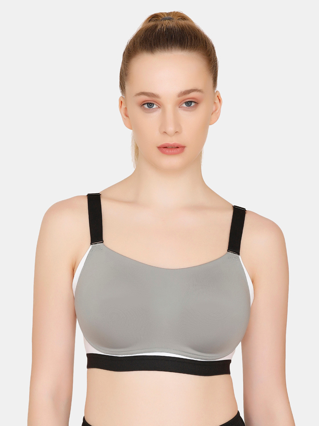 

Zelocity by Zivame Grey Solid Non-Wired Non Padded Sports Bra ZC4330FASHAGREY