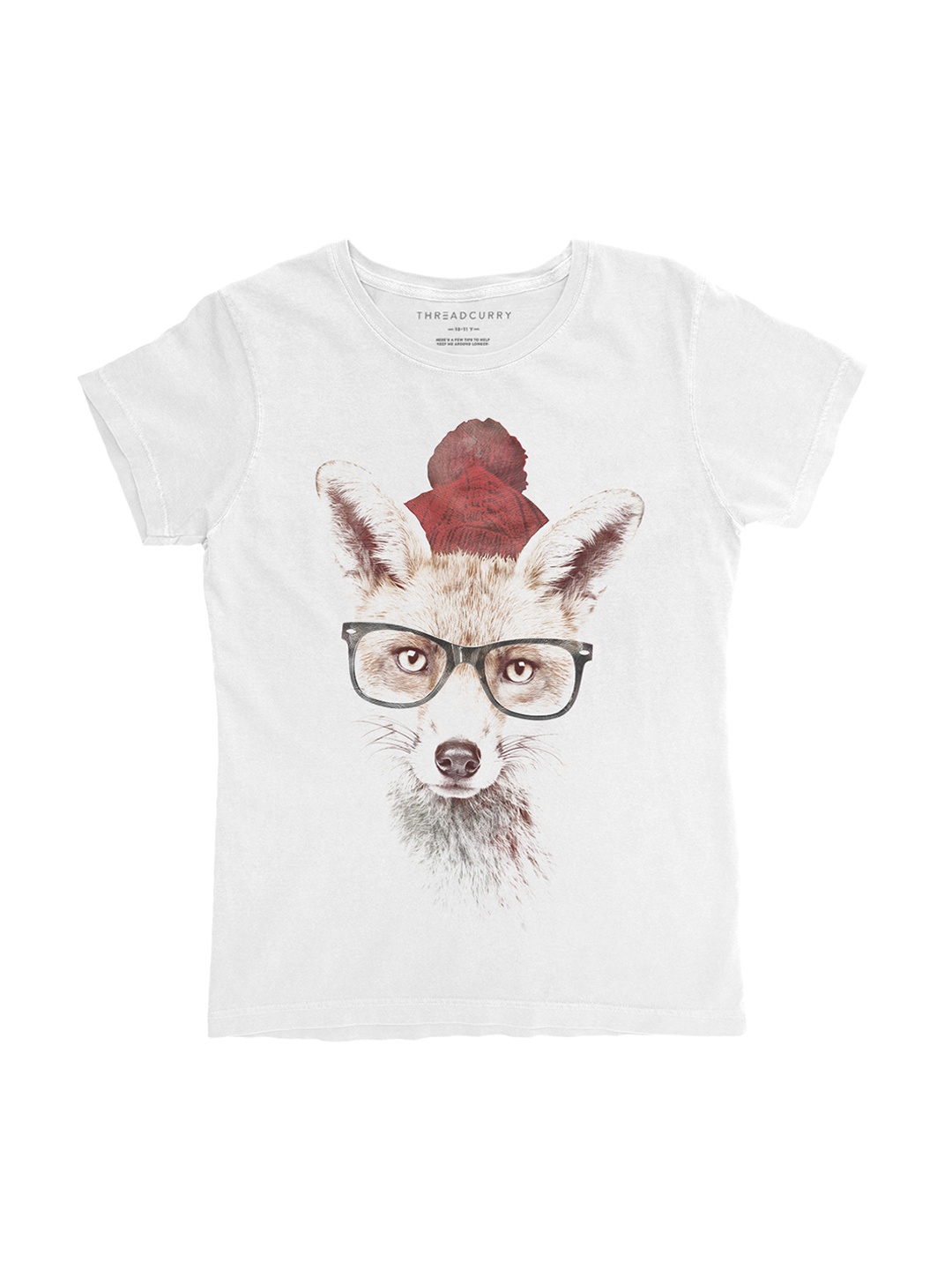 

THREADCURRY Girls White Printed Round Neck T-shirt
