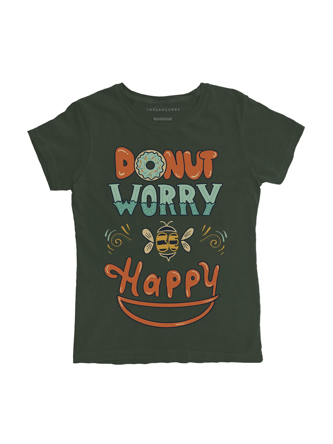 

THREADCURRY Girls Olive Green Printed Round Neck T-shirt