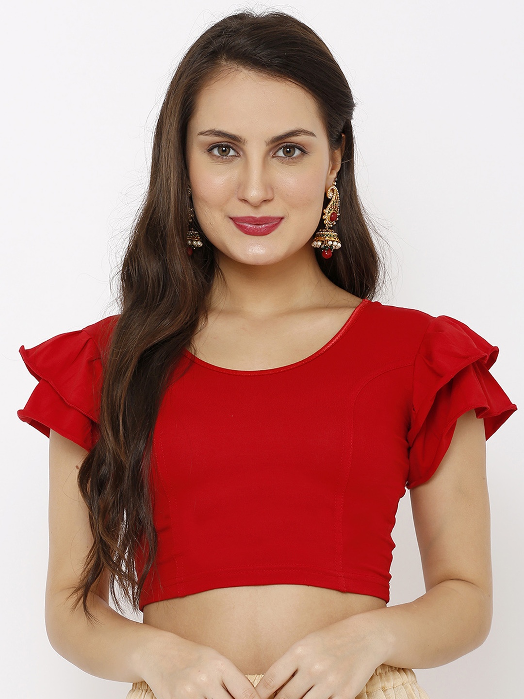 

Salwar Studio Red Solid Stretchable Readymade Saree Blouse