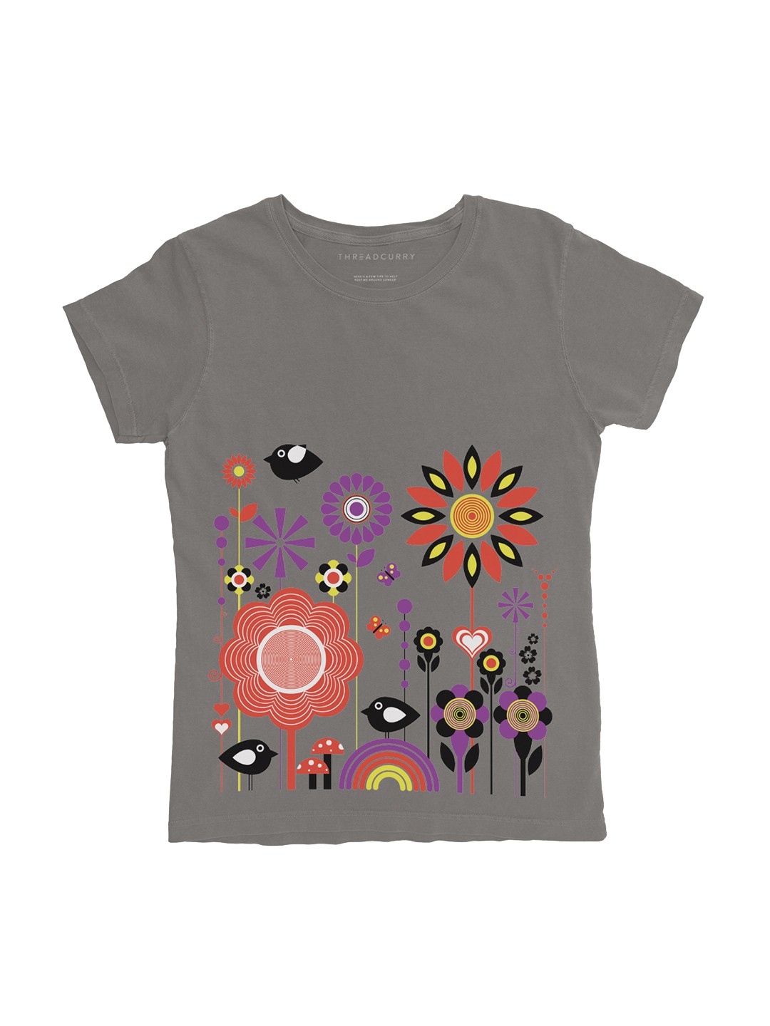 

THREADCURRY Girls Grey Printed Round Neck T-shirt