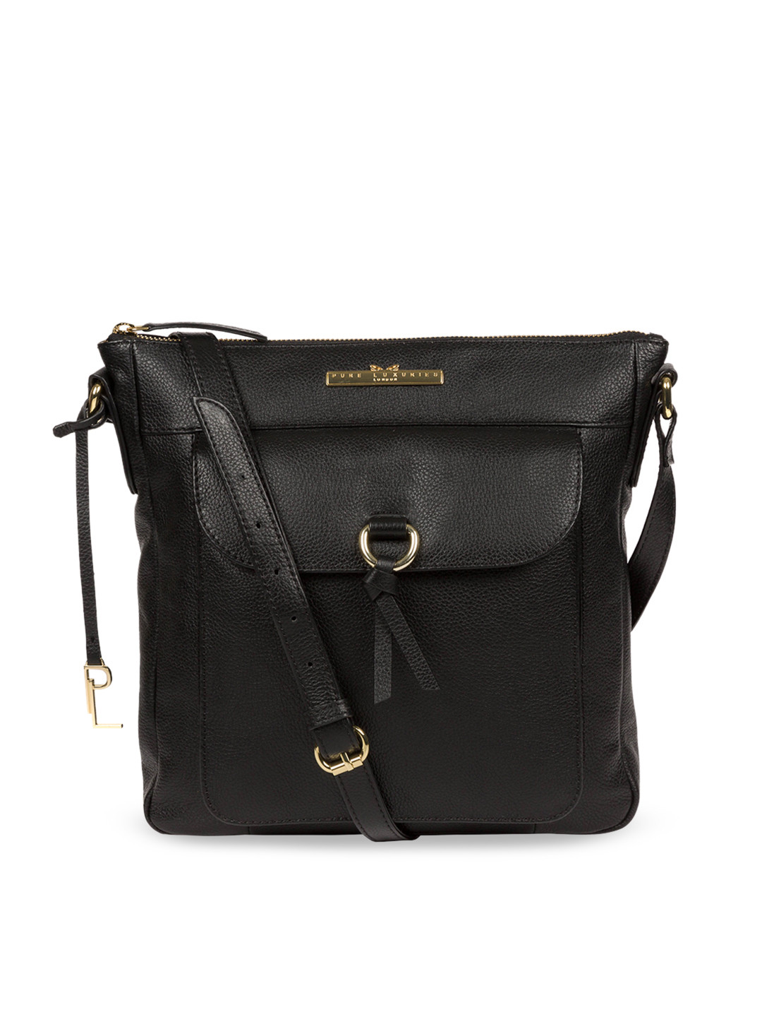 

PURE LUXURIES LONDON Women Black Solid Genuine Leather Holbroke Sling Bag