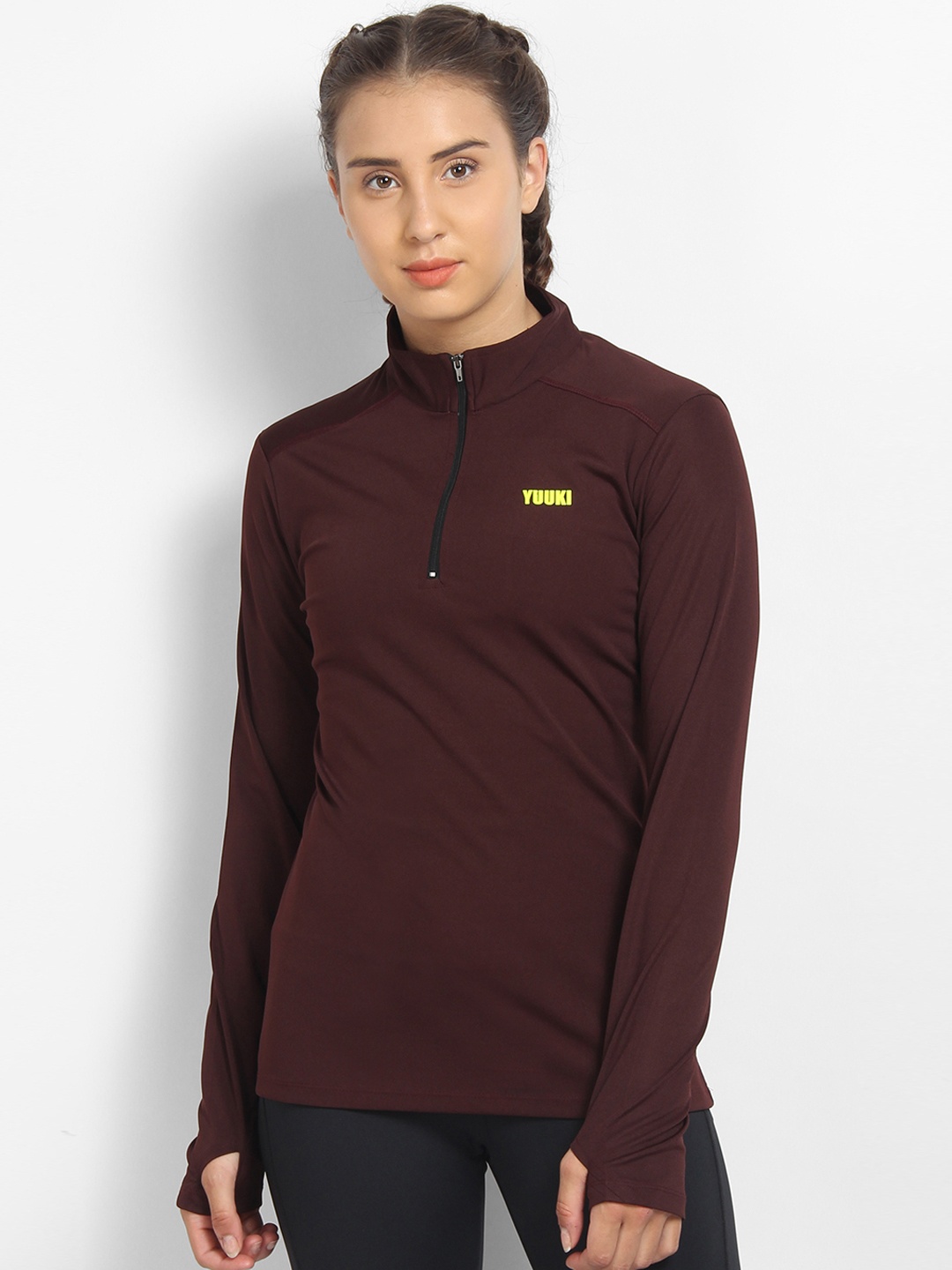 

Yuuki Women Maroon Solid High Neck T-shirt