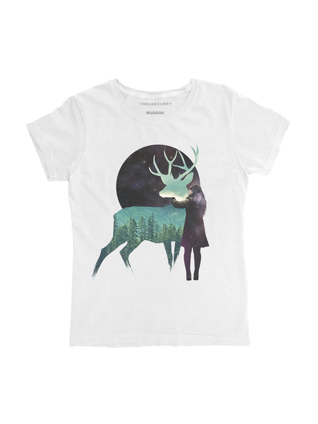 

THREADCURRY Girls White Printed Round Neck T-shirt