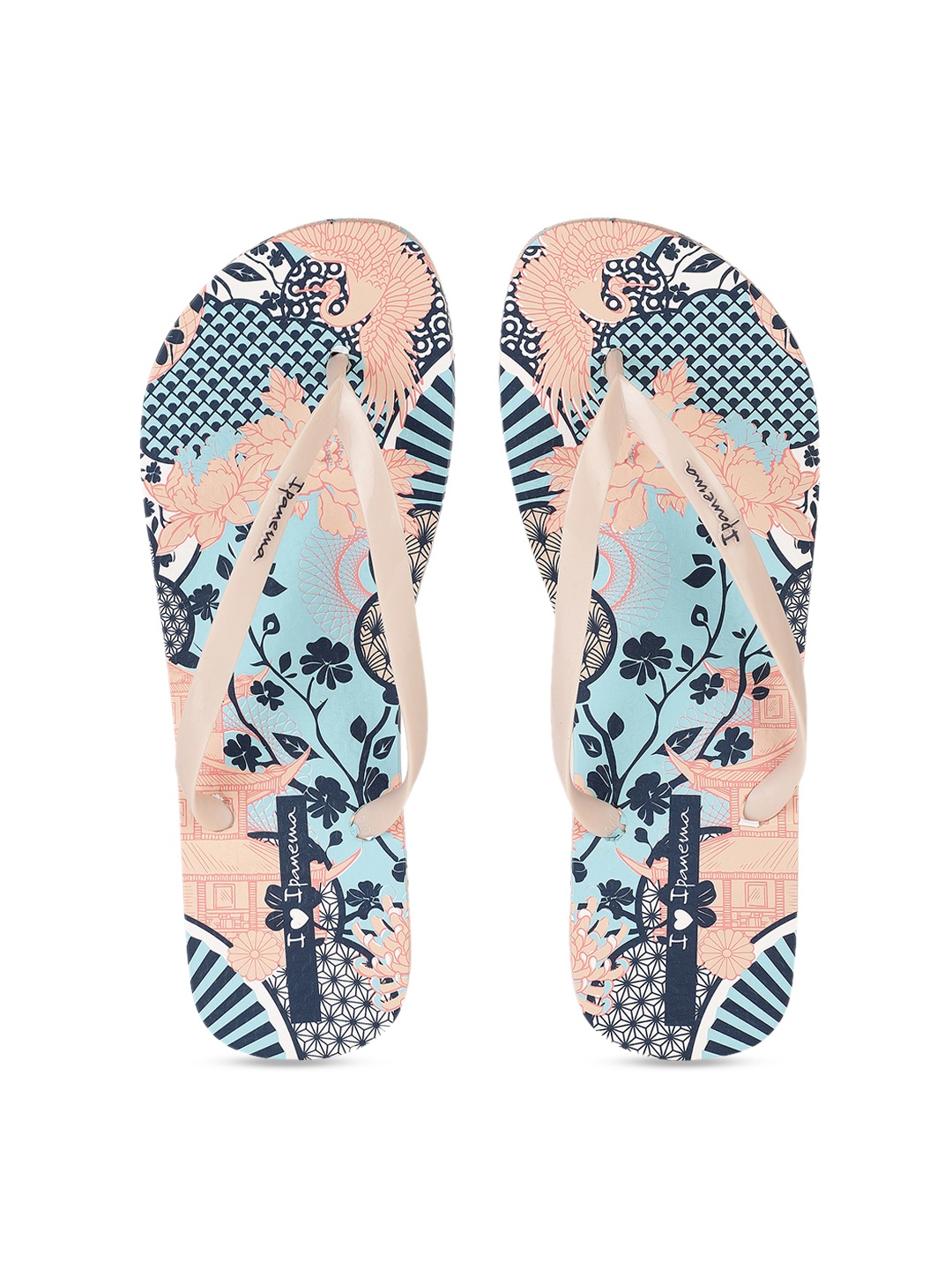 

iPanema Women Peach-Coloured & Blue Printed Thong Flip-Flops