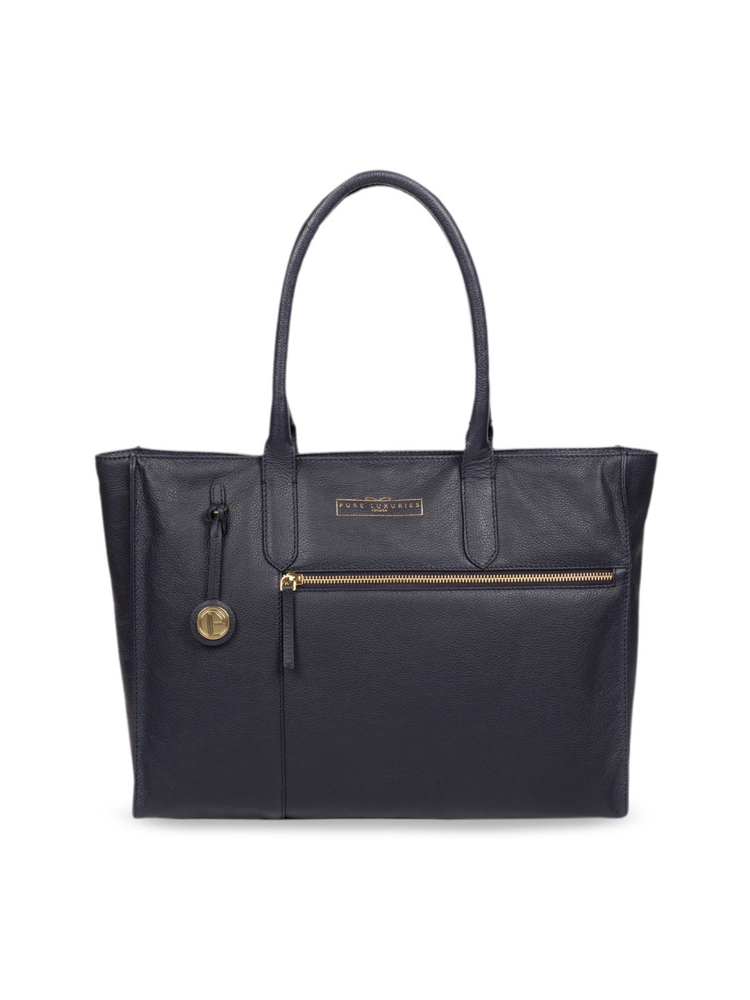 

PURE LUXURIES LONDON Women Navy Blue Solid Genuine Leather Buckingham Tote Bag