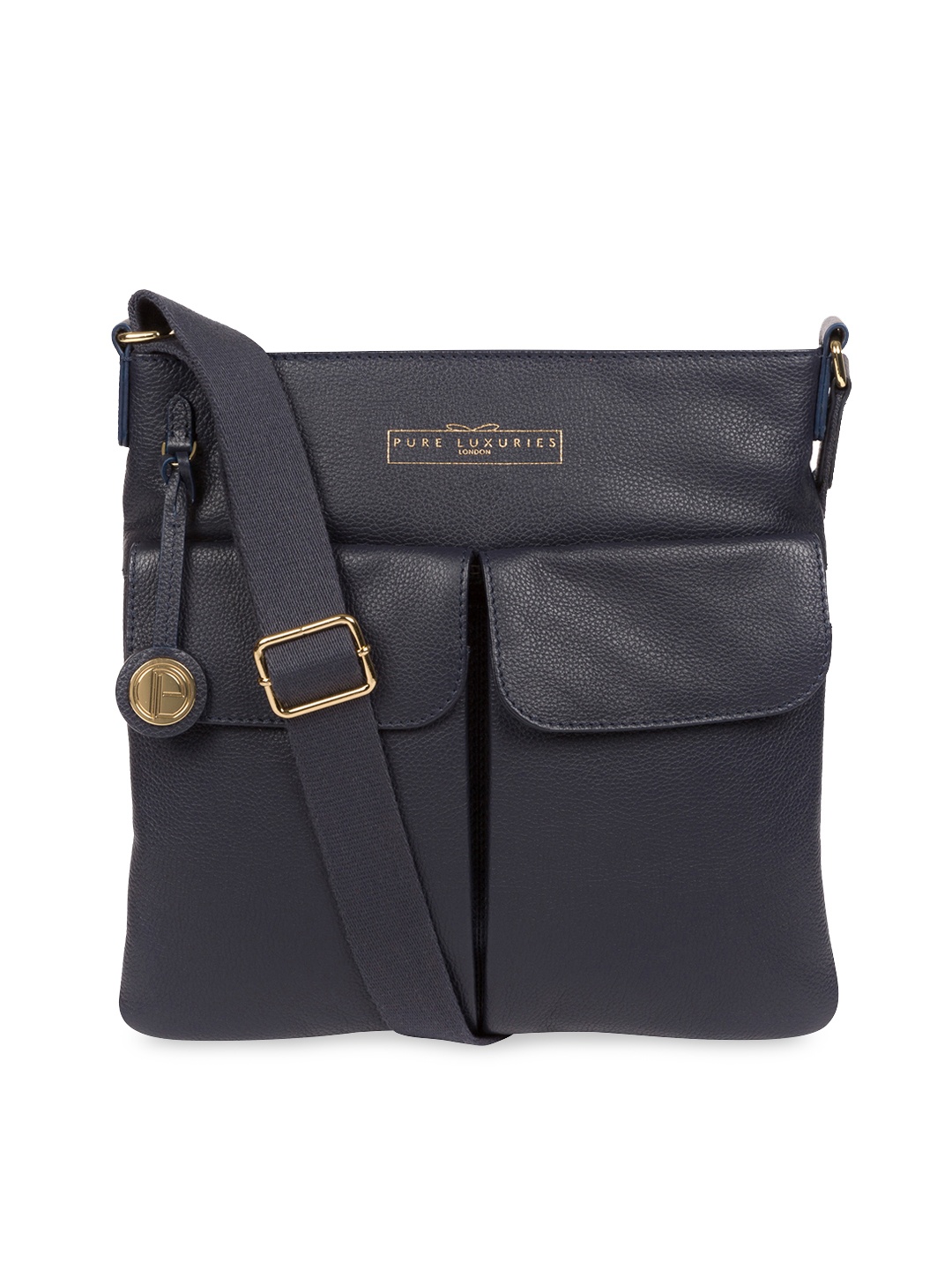 

PURE LUXURIES LONDON Women Navy Blue Solid Genuine Leather Soames Sling Bag