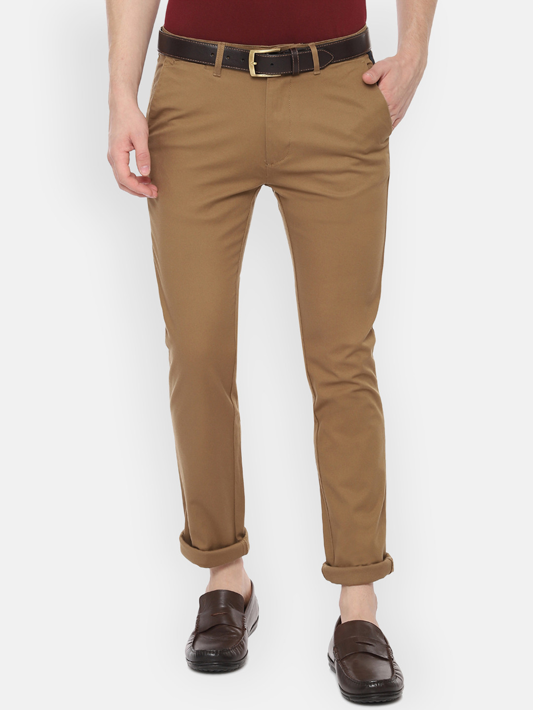 

V Dot Men Brown Slim Fit Solid Regular Trousers