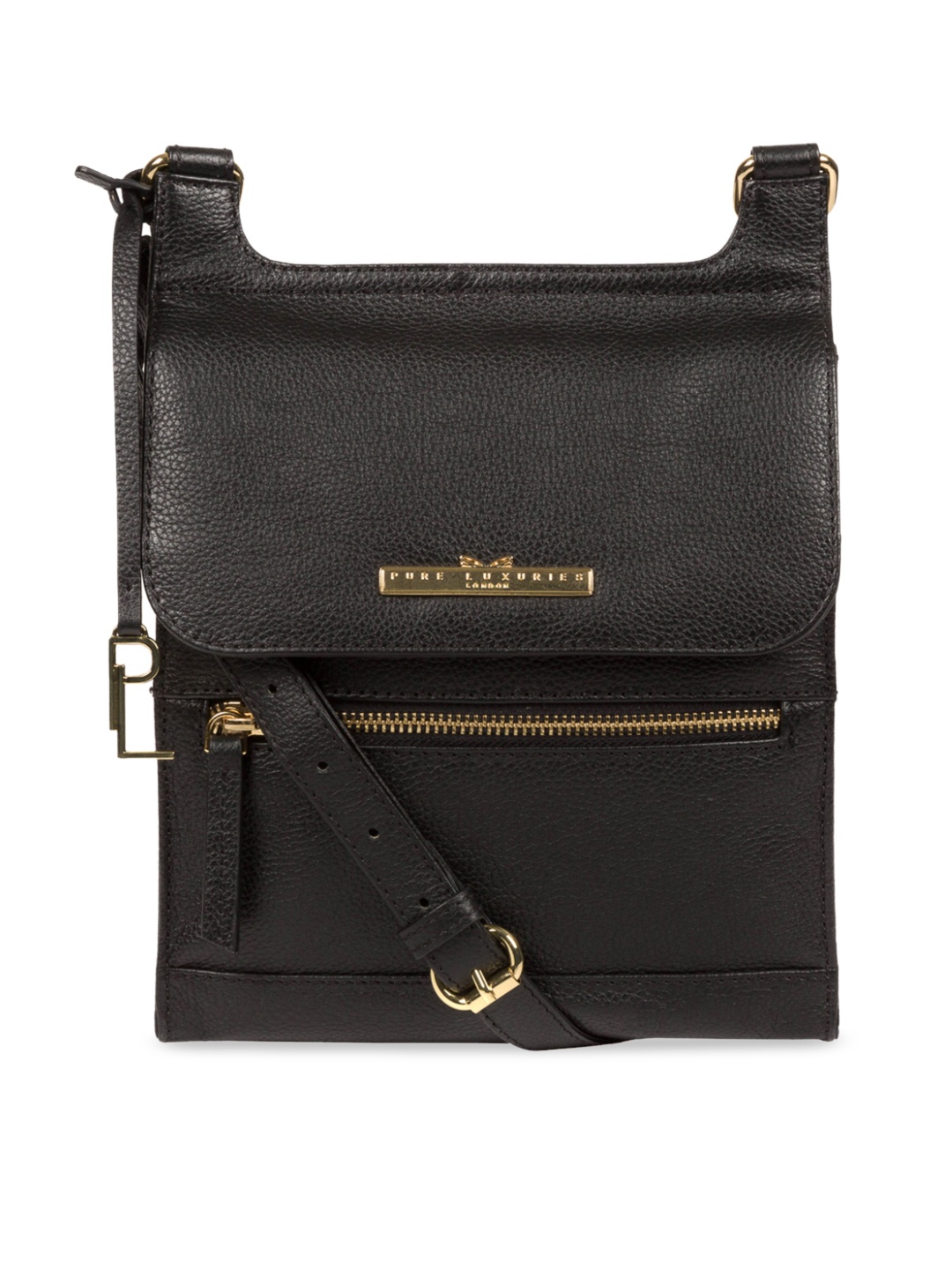 

PURE LUXURIES LONDON Women Black Solid Genuine Leather Kempston Sling Bag