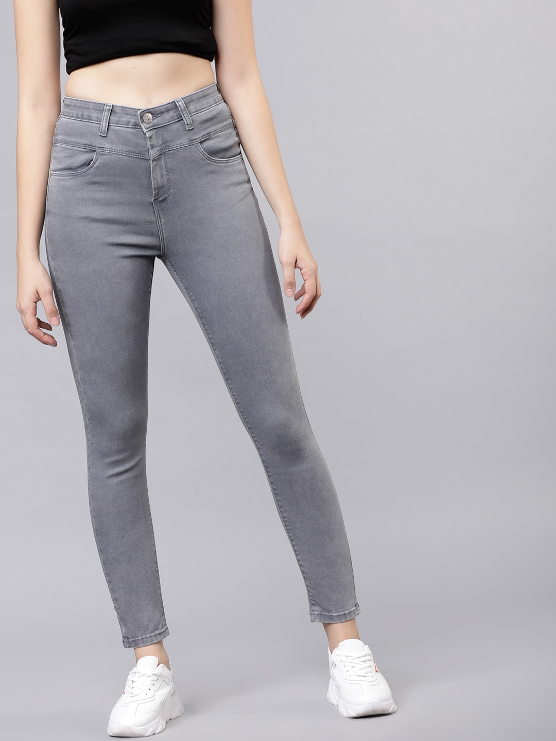 

Tokyo Talkies Women Grey Skinny Fit Mid-Rise Clean Look Stretchable Jeans