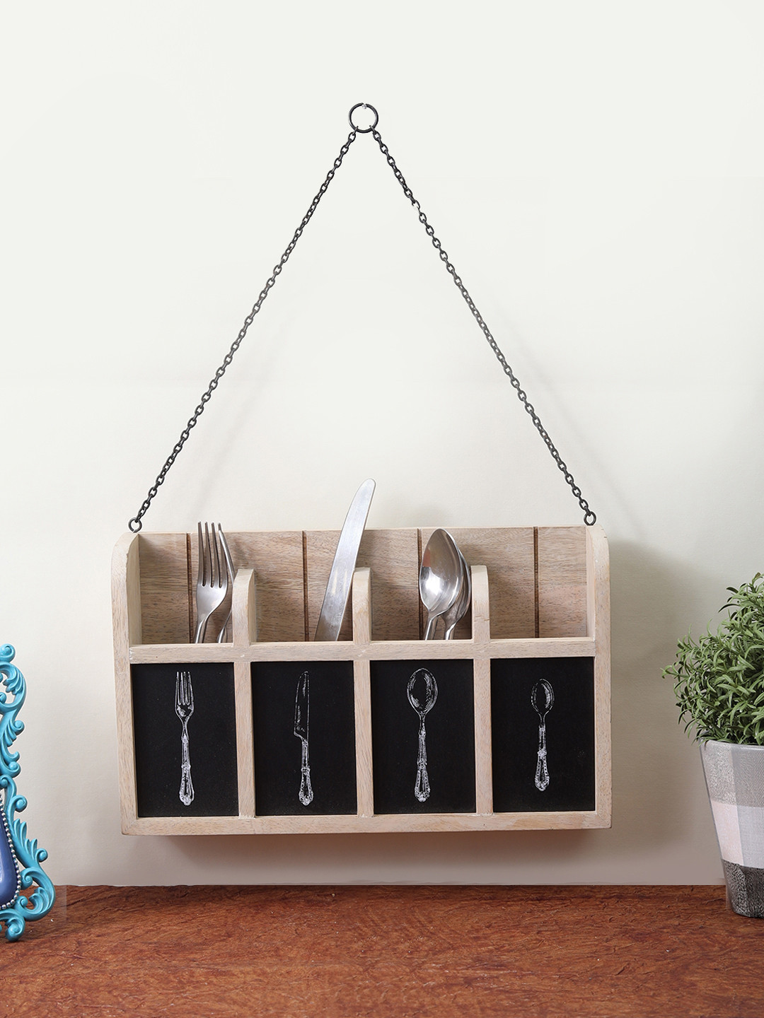 

VarEesha Beige Solid Wooden Cutlery Holder