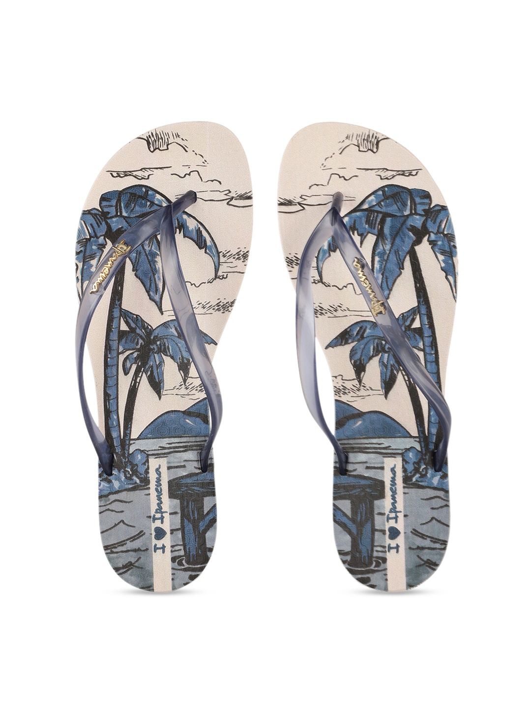 

iPanema Women Navy Blue & Beige Tropical Print Thong Flip-Flops