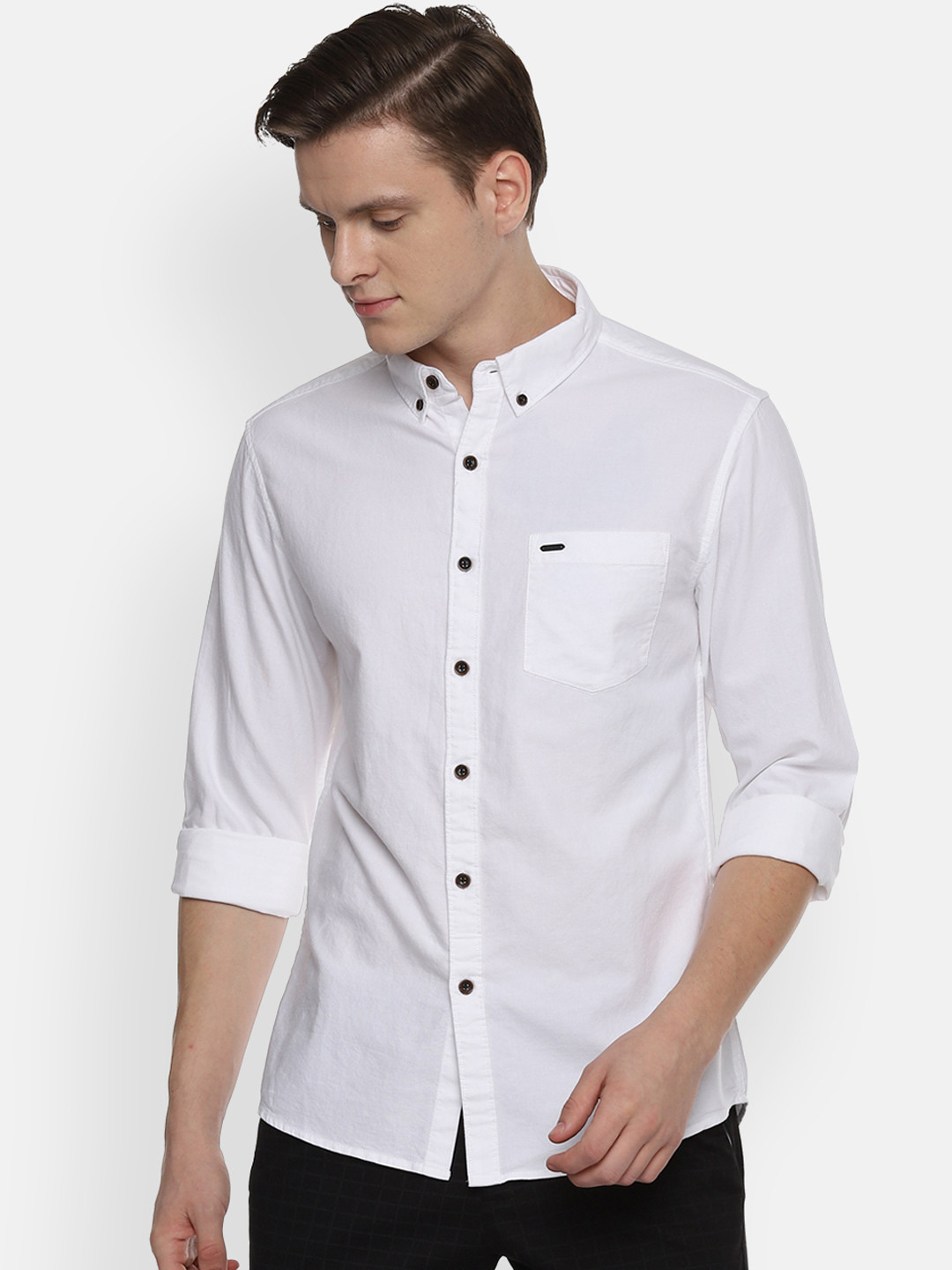 

People Men White Regular Fit Solid Casual Shirt