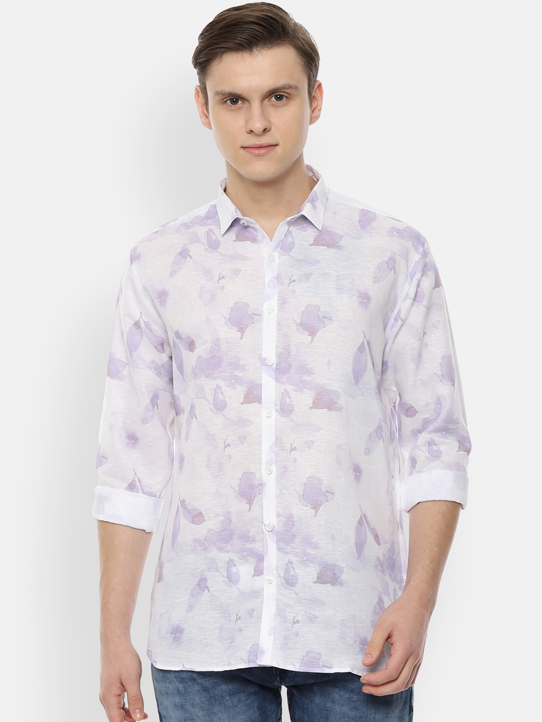 

V Dot Men White Slim Fit Printed Casual Shirt