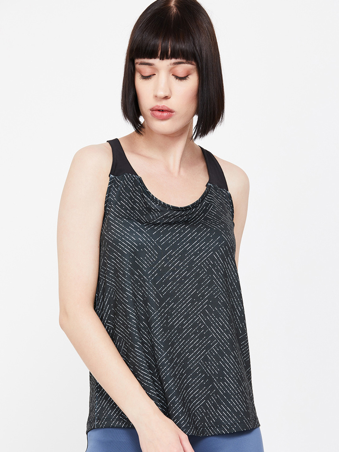 

Kappa Women Black Striped Tank Top