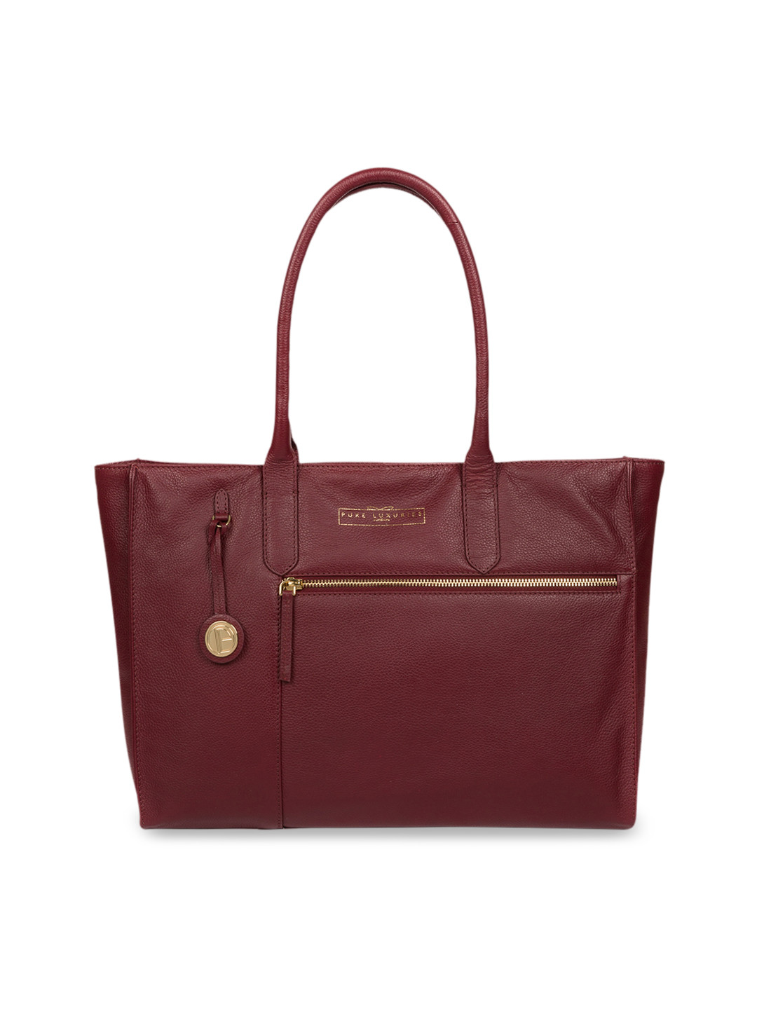

PURE LUXURIES LONDON Women Maroon Solid Genuine Leather Buckingham Tote Bag