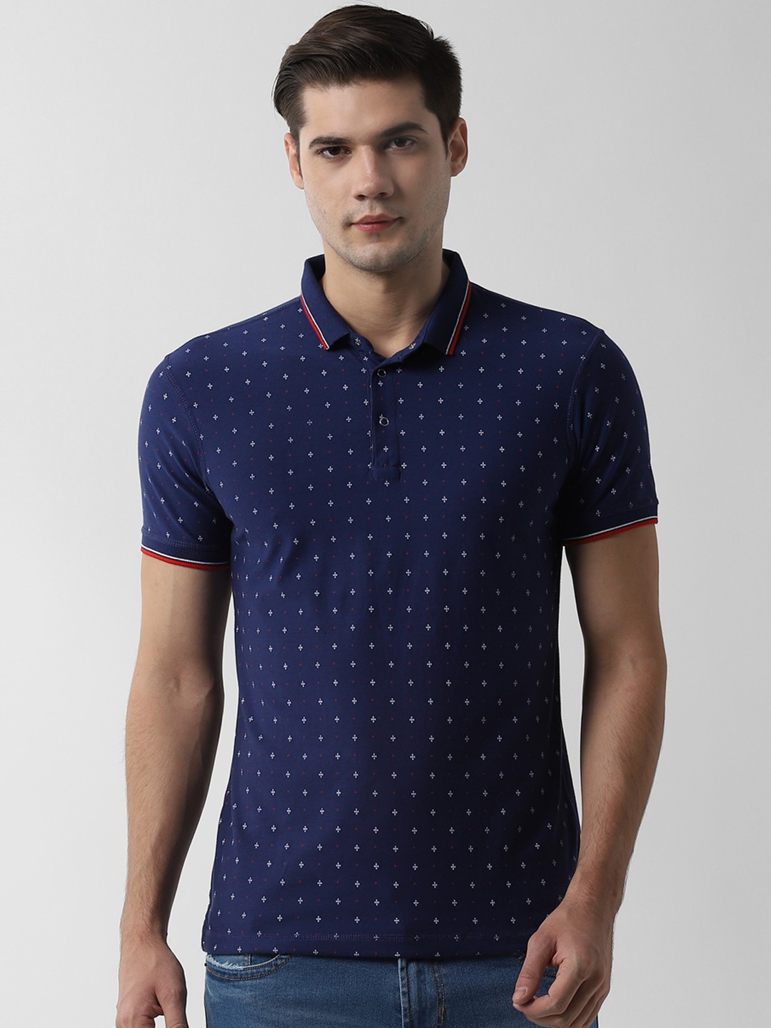

Peter England Casuals Men Navy Blue Printed Polo Collar T-shirt