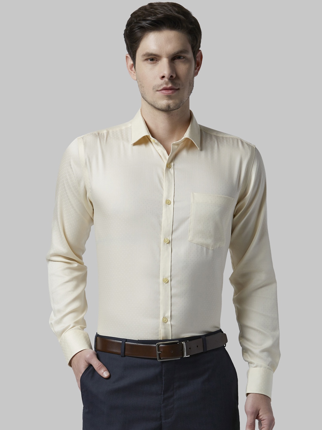 

Park Avenue Men Yellow Slim Fit Self Design Formal Shirt