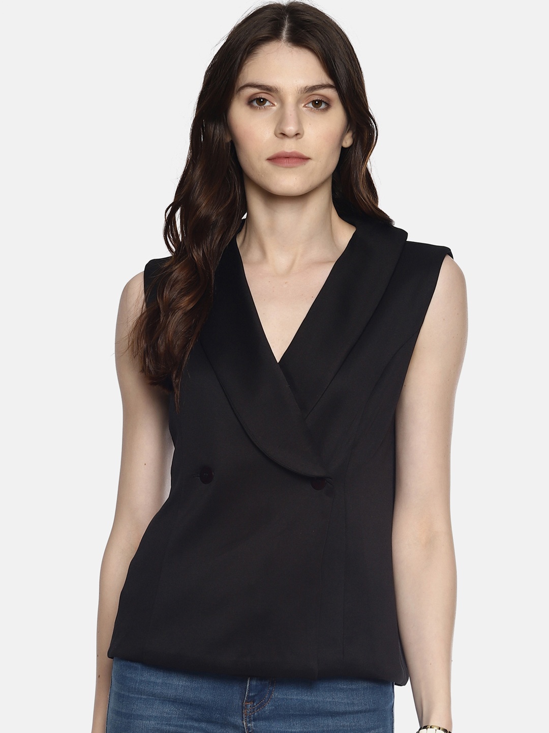 

AARA Women Black Solid Wrap Top