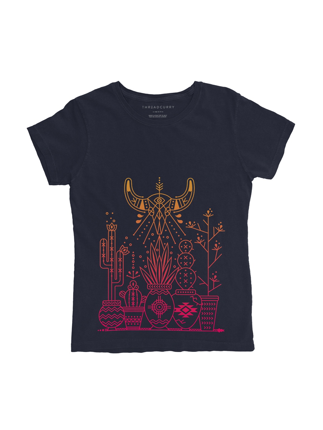 

THREADCURRY Girls Navy Blue Printed Round Neck T-shirt