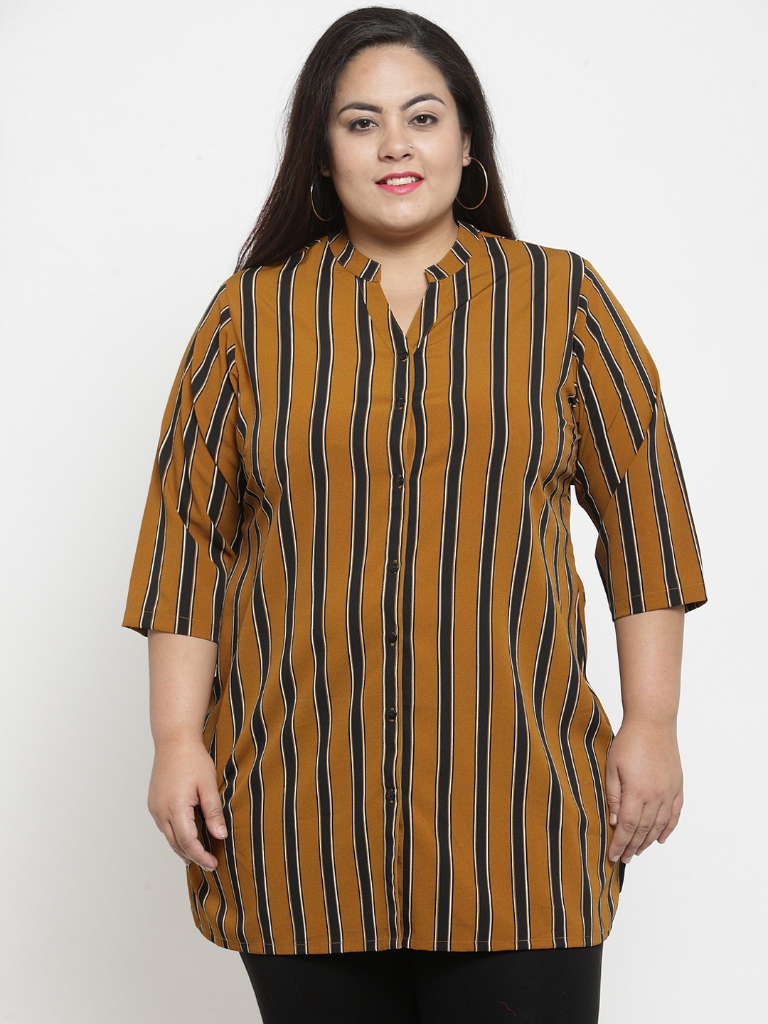 

plusS Women Brown & Black Striped Tunic