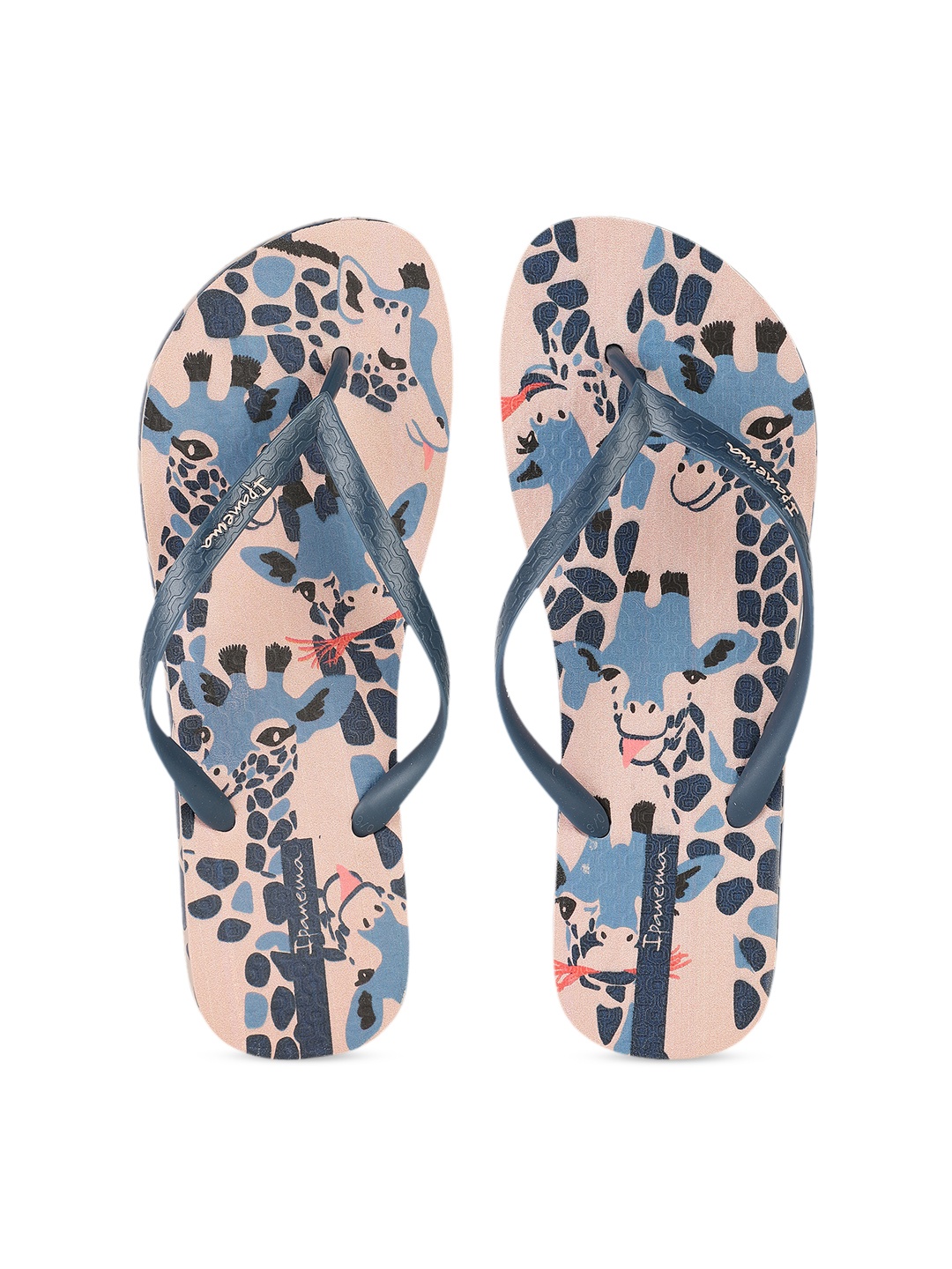 

iPanema Women Navy Blue & Peach-Coloured Giraffe Print Thong Flip-Flops
