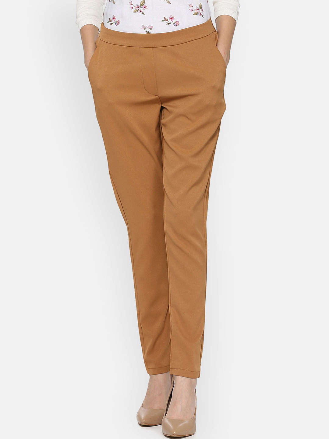

Allen Solly Woman Women Camel Brown Regular Fit Solid Cigarette Trousers