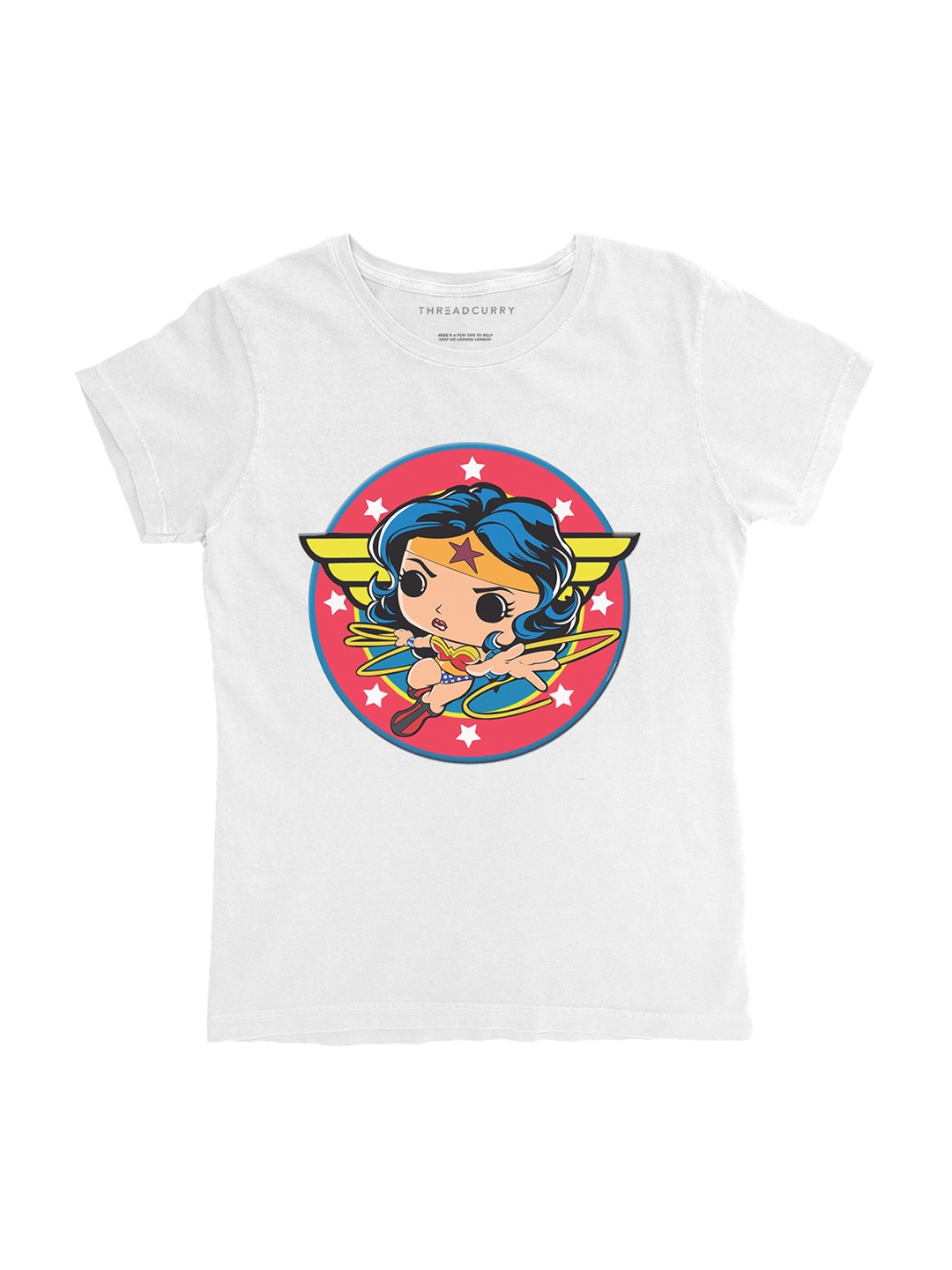 

THREADCURRY Girls White Printed Round Neck T-shirt