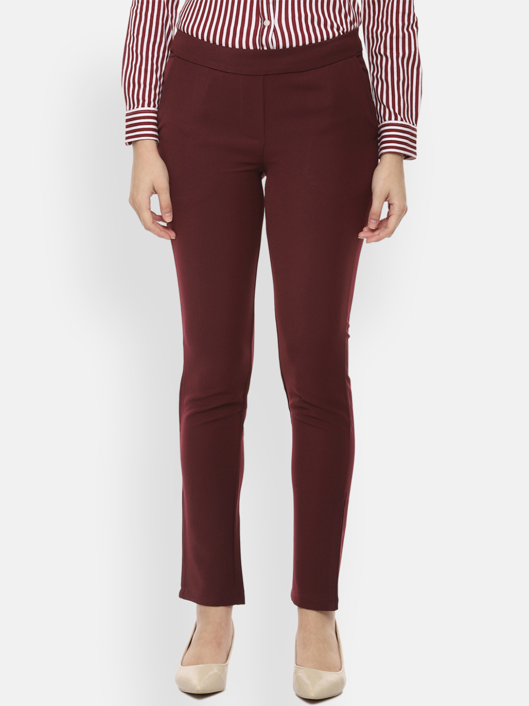 

Allen Solly Woman Maroon Solid Regular Fit Treggings