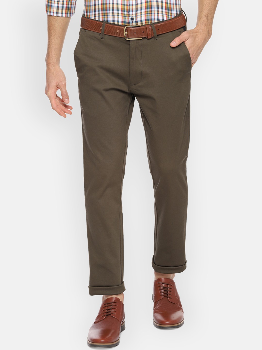 

V Dot Men Brown Slim Fit Solid Regular Trousers