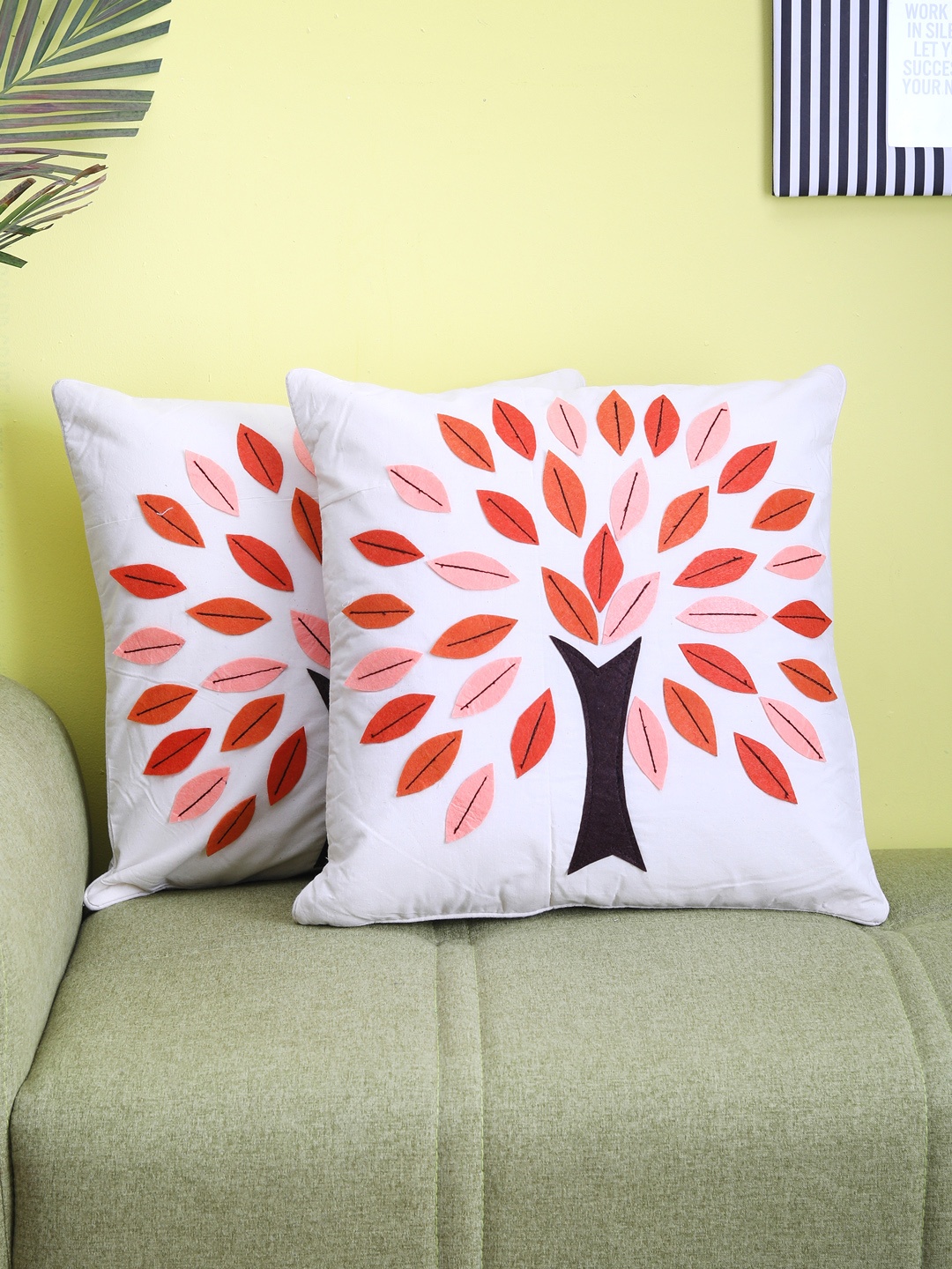 VarEesha White & Red Set of 2 Quirky Square Cushion Covers