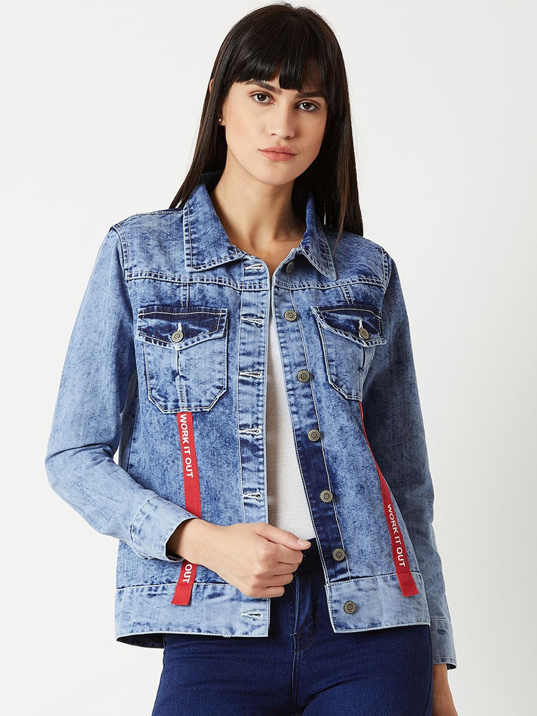 

Miss Chase Women Blue Washed Denim Jacket