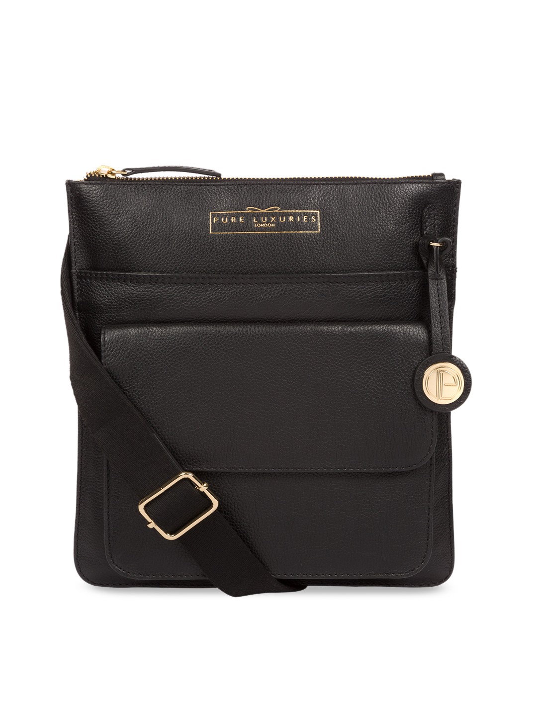 

PURE LUXURIES LONDON Women Black Solid Genuine Leather Langley Sling Bag