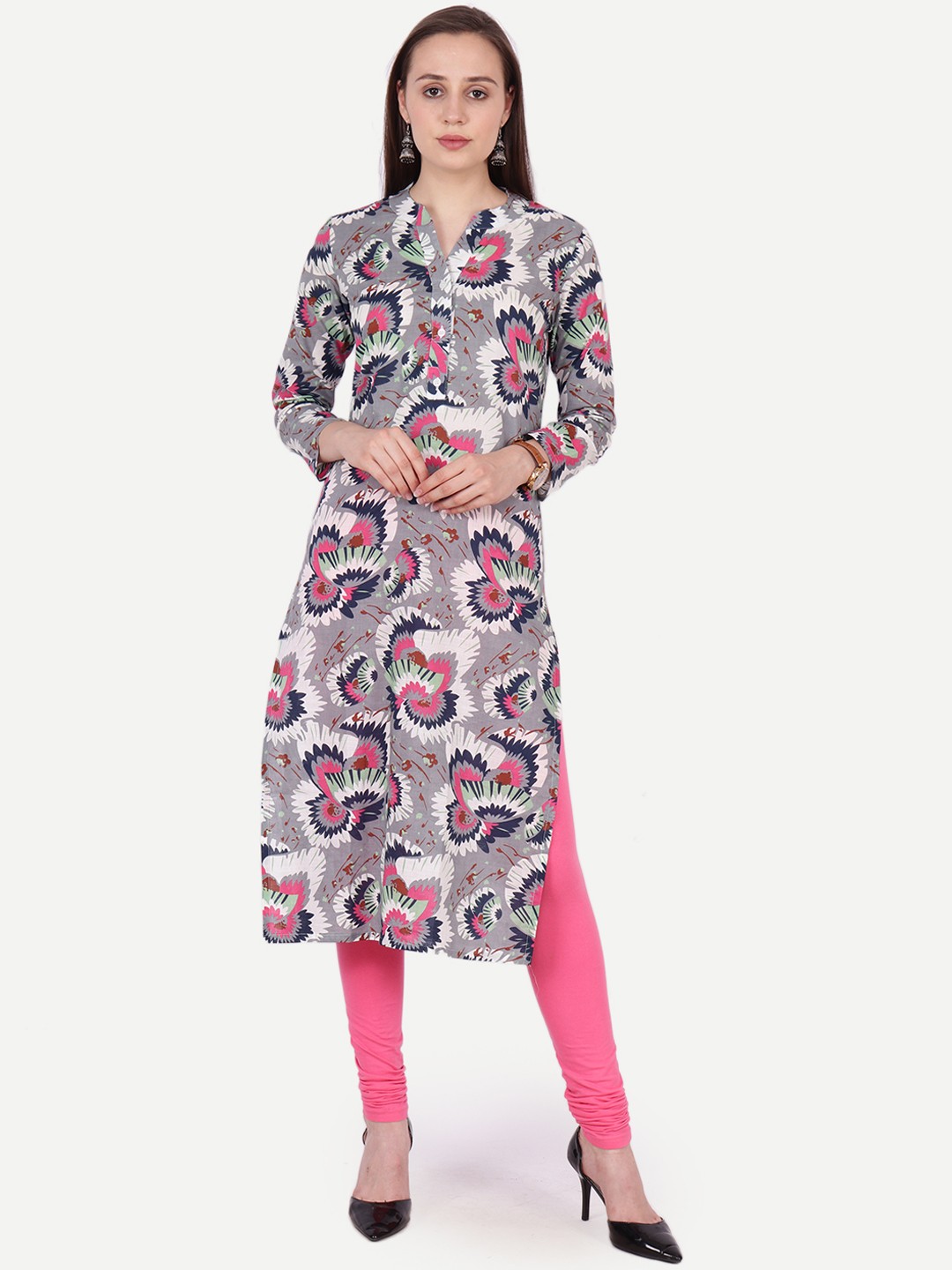 

SCORPIUS Women Grey Printed Straight Kurta