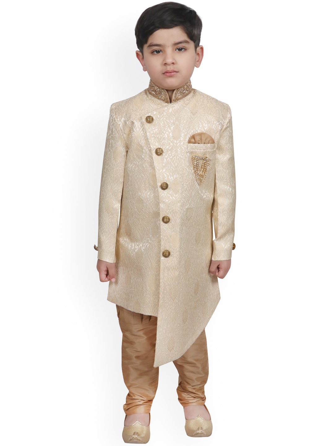 

SG YUVRAJ Boys Beige Self-Designed Sherwani