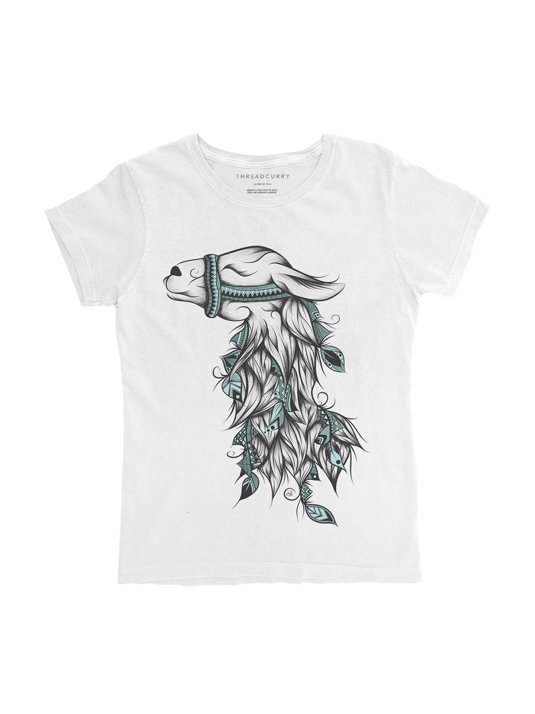 

THREADCURRY Girls White Printed Round Neck T-shirt