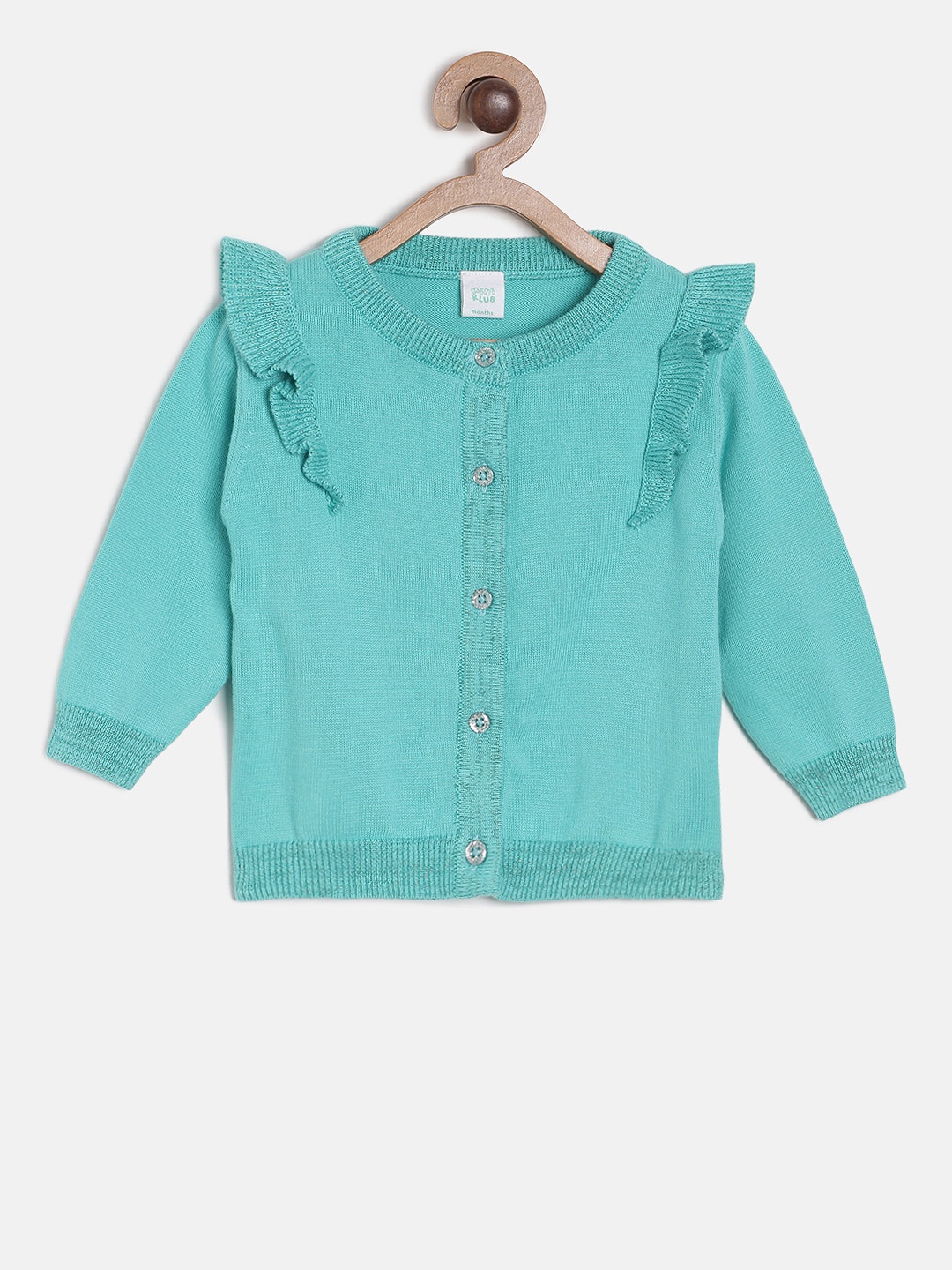 

MINI KLUB Girls Sea Green Solid Cardigan