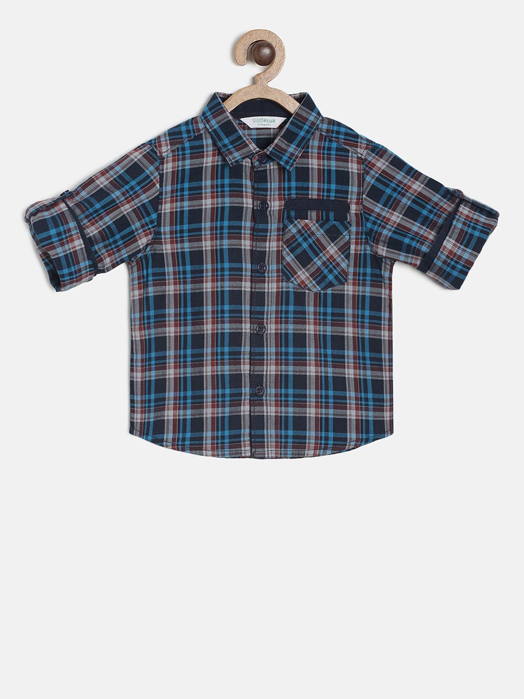 

MINI KLUB Boys Blue Regular Fit Checked Casual Shirt