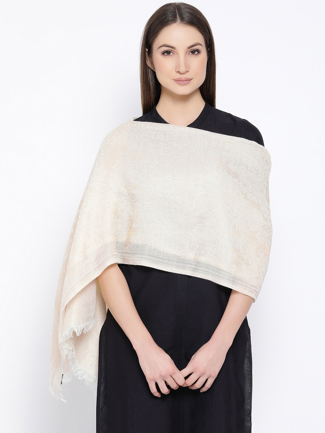 

SHINGORA Women Off-White Woven Design Stole