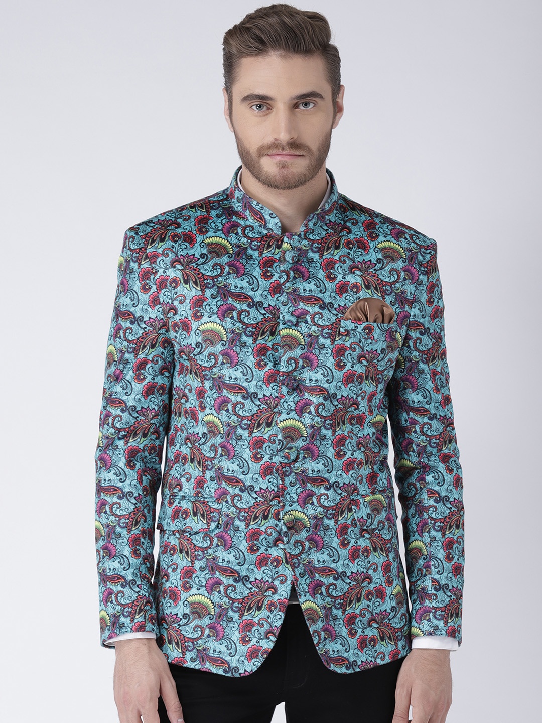 

Hangup Men Multicolour Printed Regular Fit Bandhgala Blazer, Multi
