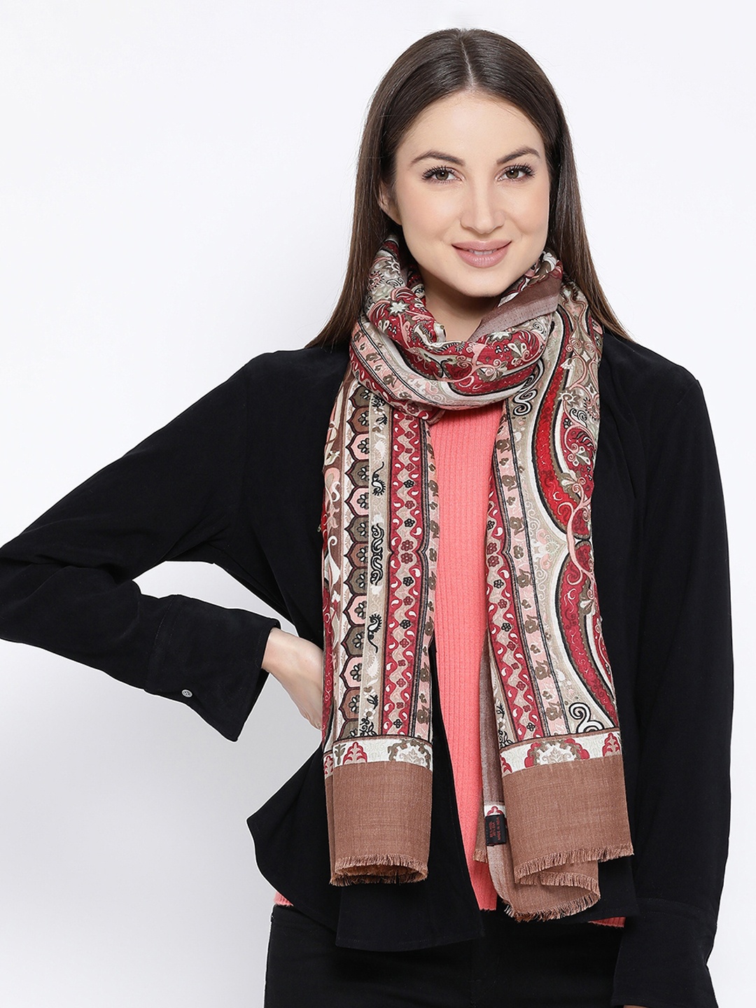 

SHINGORA Women Brown & Red Printed Stole