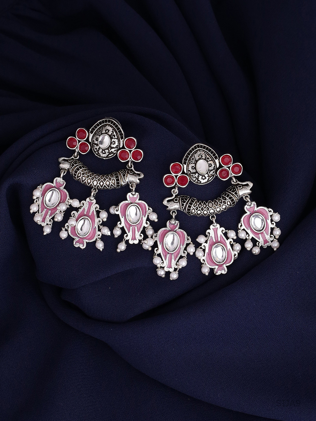 

Voylla Silver-Plated & Oxidised Classic Drop Earrings