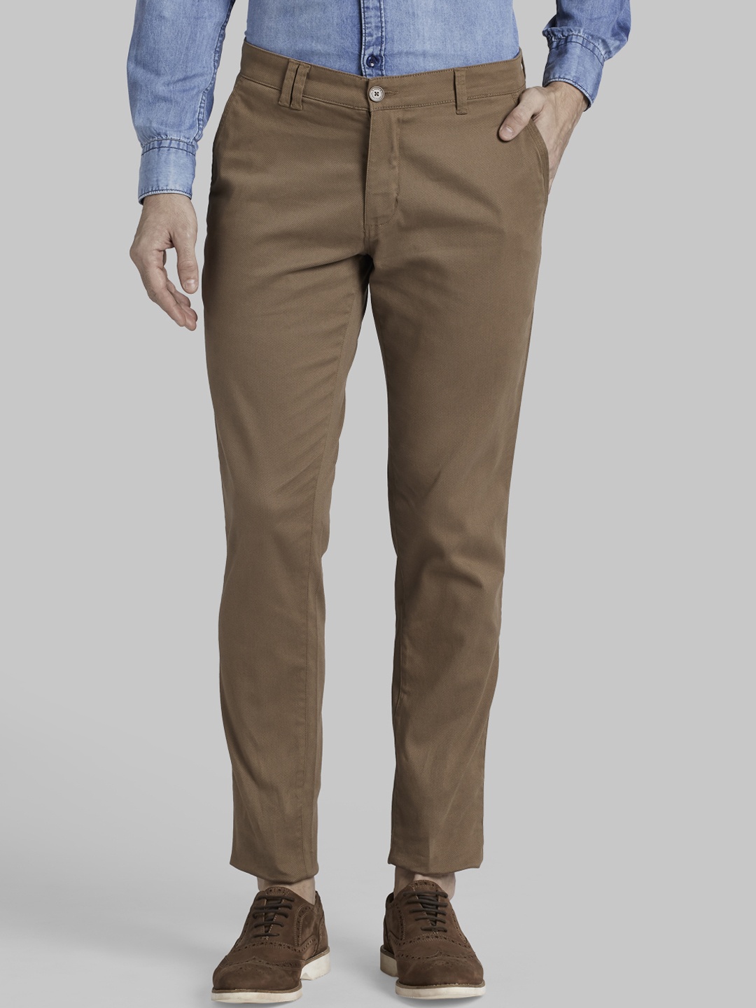 

Parx Men Khaki Brown Tapered Fit Solid Regular Trousers