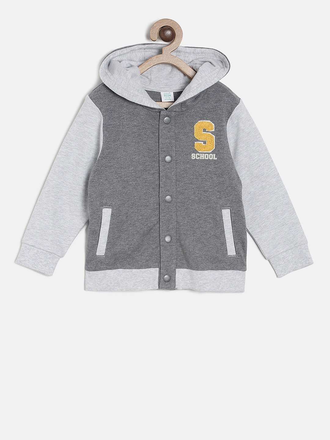 

MINI KLUB Boys Grey Solid Hooded Sweatshirt