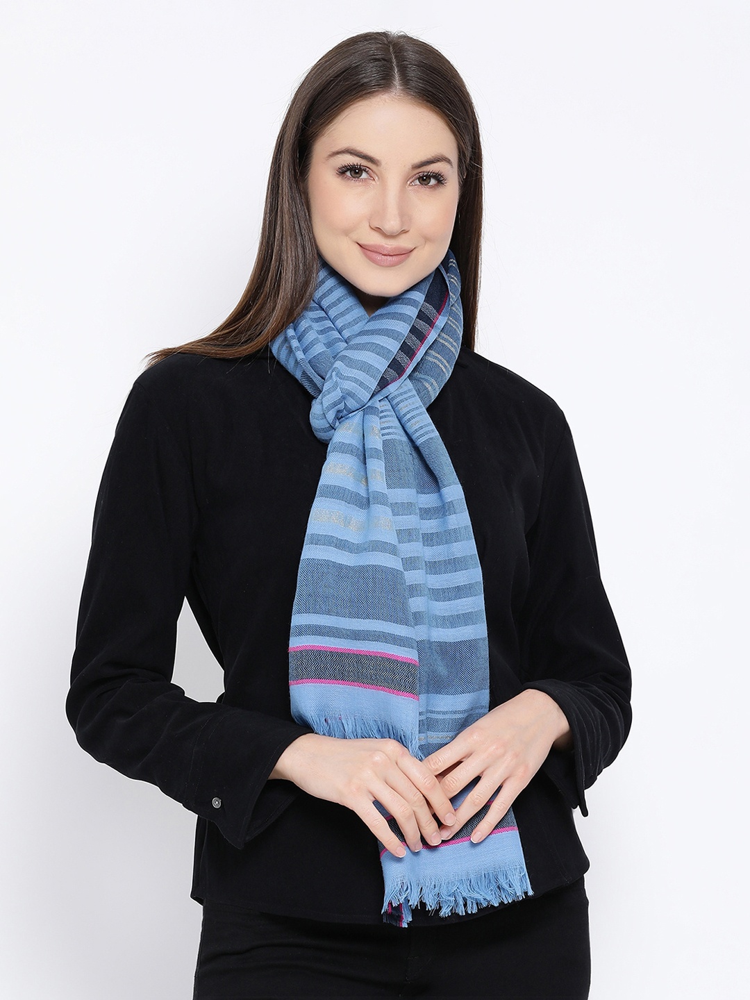

SHINGORA Women Blue Striped Stole