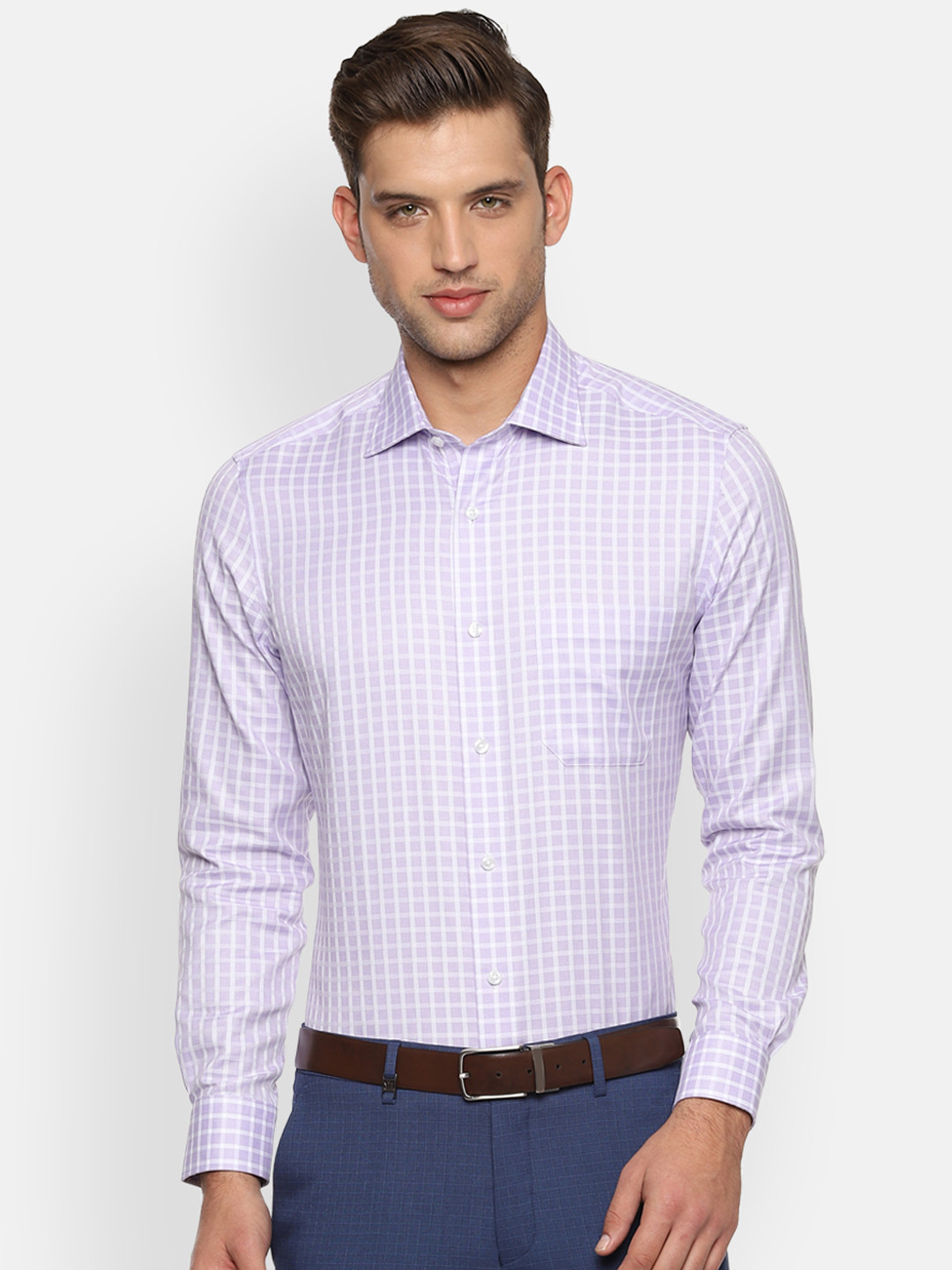

Louis Philippe Men Purple & White Regular Fit Checked Formal Shirt
