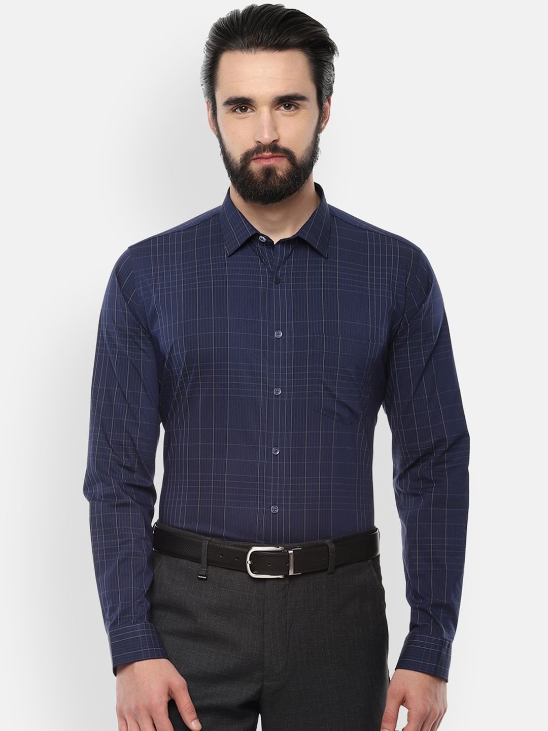 

Van Heusen Men Navy Blue Slim Fit Checked Formal Shirt