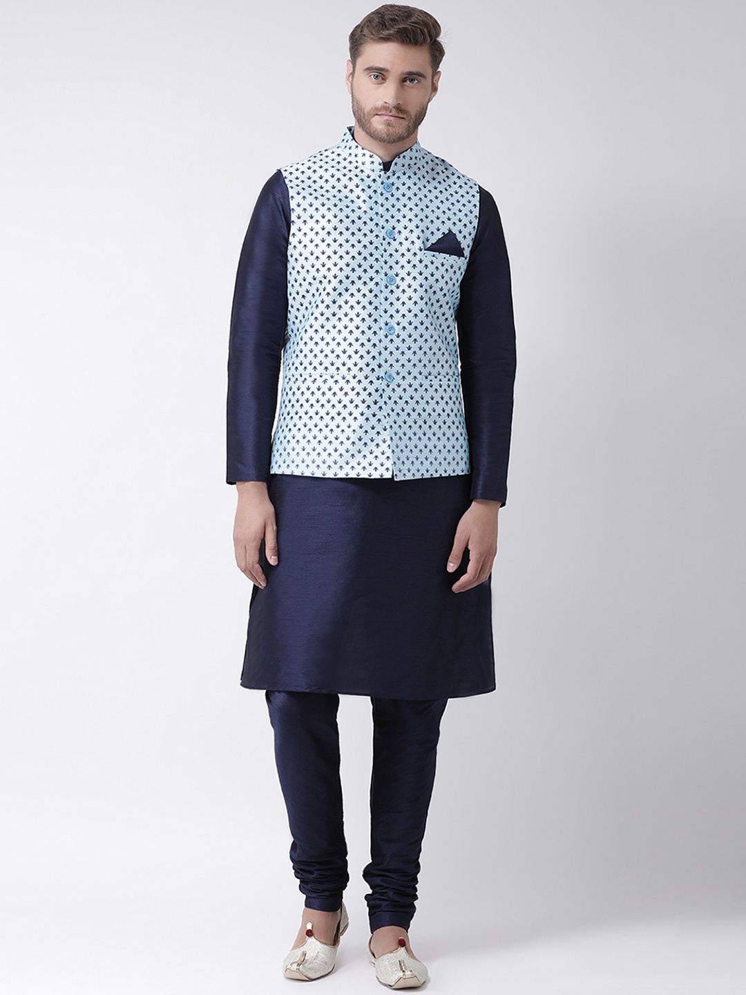 DEYANN Men Blue & Navy Blue Printed Kurta Set