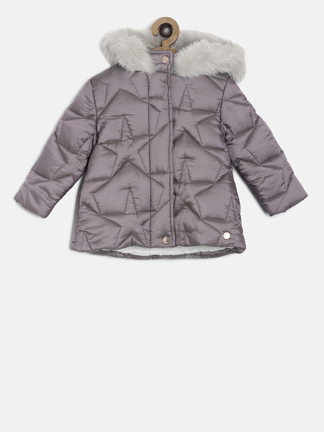 

MINI KLUB Girls Grey Self Design Jacket