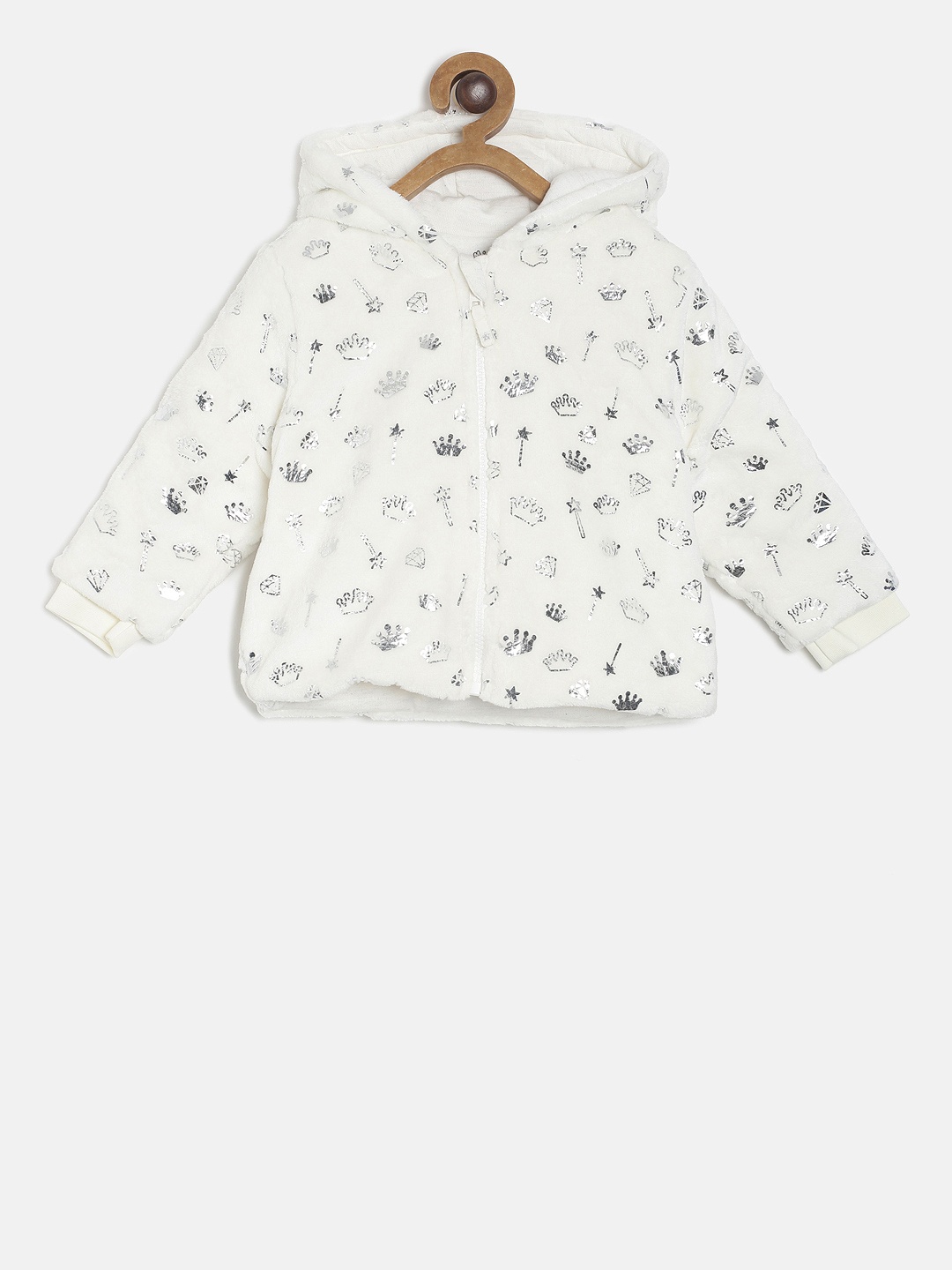 

MINI KLUB Girls Off-White & Grey Printed Hooded Sweatshirt